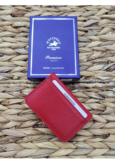 Westpolo İsme Özel 1026 Hakiki Deri Unısex Kartlık Kırmızı