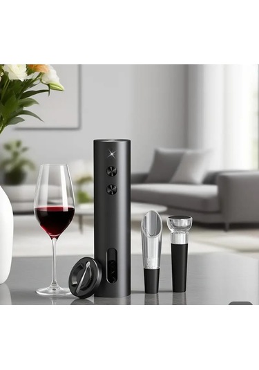 Atay Garage Otomatik Tirbuşon Şarap Şişe Aktarması Vakum Tıkacı Ve Saklama Ünitesi Siyah