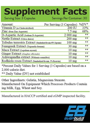 Everbuıld Test Build Daa Aspartic Acid / 90 Caps