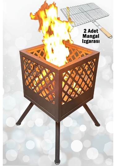 Ateş Çukuru 2 Adet Mangal Izgaralı Bahçe Şöminesi Barbekü Soba Firepit Ateş Çanağı