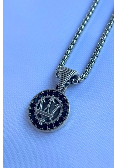 Mızraklı El İşçiliği Paslanmaz Çelik Zincir Erkek Kolye Gümüş