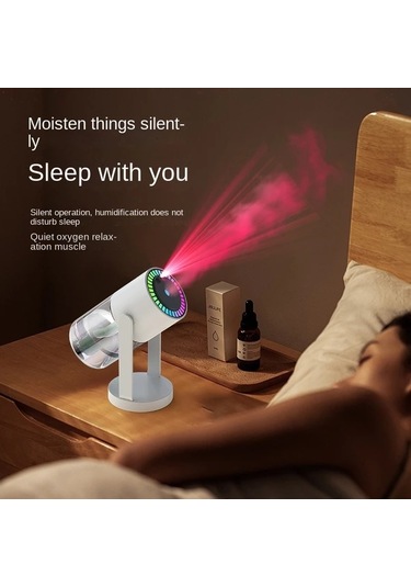 Techbloom Kompakt Taşınabilir Usb Şarjlı Shaking Head Starry Sky Projection White Yıldızlı Gökyüzü Nemlendirici Esansiyel Yağ Difüzörü Ve Gece Lambası