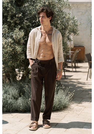 Enrico Kemer Detay Kahve Erkek Pantolon Kahve