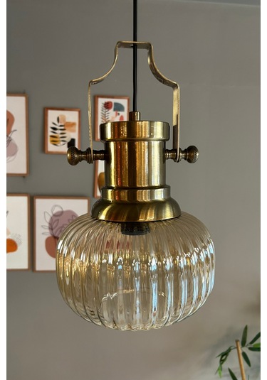 Mola Cam Bal Rengi Tekli Avize Silindir Eskitme Başlık Retro Sarkıt Lamba Restoran Salon Aydınlatma Bal