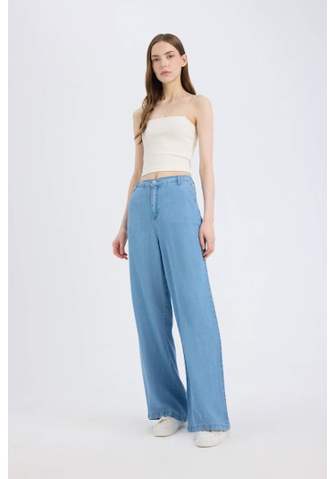 DeFacto Pull On Wide Leg Yüksek Bel Uzun Tensel Yıkamalı Pantolon D8238AX25SMNM85