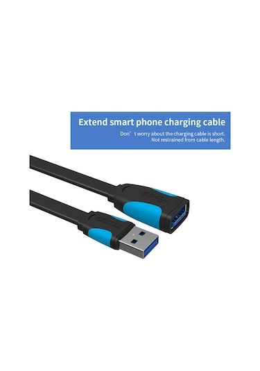 Teltree Ventıon Usb 3.0 Uzantı Kablosu Erkek-bayan 5gbps Hızlı Veri Transferi, Evrensel Uyumlu, 2 Metre Siyah, Kestirme Gereksiz