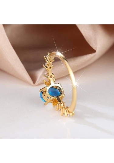 Dancemonkey Yüzük Retro Oval Opal Nişan Küçük Kadın Alyansı Beyaz&mavi Ay Desenli 6 Jg Şık Zarif Takı Modelleri Çok Renkli