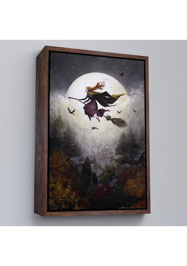 Çerçeveli Süpürge İle Uçan Cadı, Cadılar Bayramı Hediyesi, Hallowen Tablo -6398