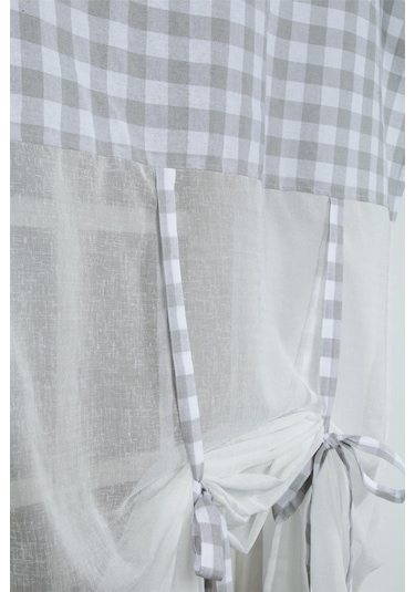 Naturel Potlu Ekose Tül Perde Retro Gri