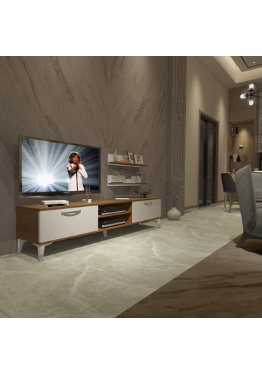 Decoraktiv Eko 4 Slm Dvd Silver Tv Ünitesi Tv Sehpası Ceviz - Beyaz