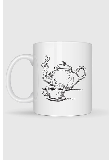 Çay Kahve Cafe Çizim İçecek Tasarımlı Kupa Bardak Beyaz