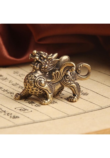 Jms Heykeli Heykelcik Zenginlik Pirinç Dekor Refah Çin Tarzı Süs Qilin Ejderha Şans Hayvan Fengshui Vintage