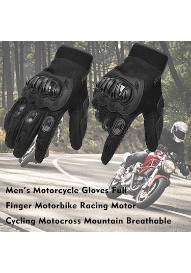 Geeroyoo Erkek Motosiklet Eldiveni - Ayarlanabilir Bilek, Nefes Alabilir, Siyah, M Beden