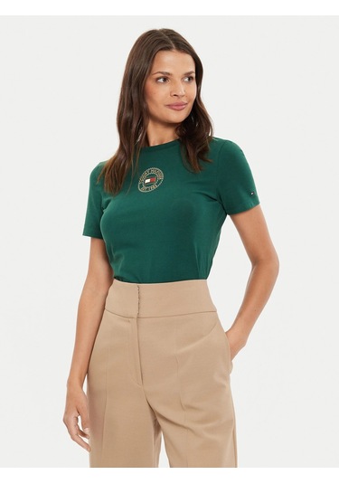 Tommy Hilfiger Kadın Logo T-shirt Haki