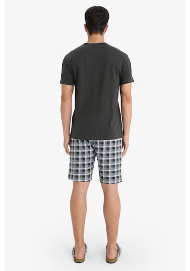Defacto Pijama Takımı Regular Fit Kısa Kollu Üst Kareli Şort E7146ax25smar221 Antrasit