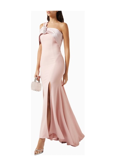 Ac By Aanchal Chanda Asymmetrical Yaka Maxi Kadın Elbise Pembe