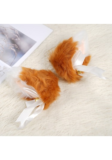 Dofolink Kürk Kızıl Tilki Kulaklı Saç Aksesuarı: İki Kullanıma Uygun Süngerli Kancalı Saç Klipsi + Siyah Bağcıklı Bağ, Zil Ve Kelebek Askılı, Evrensel Boyut 12cm 9cm Çok Renkli