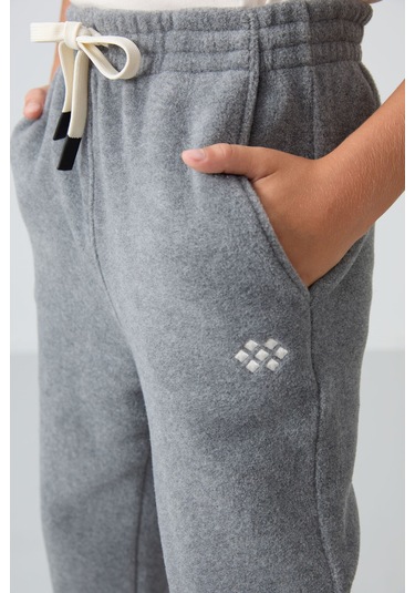 Tommy Life Gri Melanj Kalın Yumuşak Dokulu Standart Fit Nakışlı Polar Erkek Çocuk Eşofman Alt - 11220 Gri Melanj