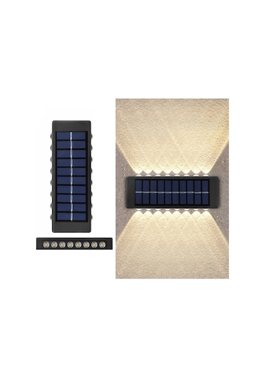 Cbtx Bahçe Aydınlatma 16led Lityum Güneş Duvar Lambası Dış Mekan Su Geçirmez Yukarı Ve Aşağı Çift Başlı Spot Sarı Sıcak Işık