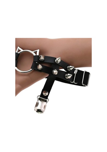 Homyl Kadın Deri Bacak Halkası Jartiyer Kemer Elastik Punk Siyah