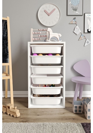 %100 Mdf - Small Mono 6 Sepetli Oyuncak Dolabı Beyaz