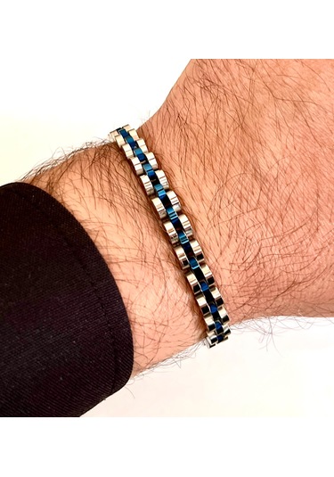 Gns Aksesuar Lacivert İnce Şık Çelik Paslanmaz Erkek Bileklik 21cm Lacivert