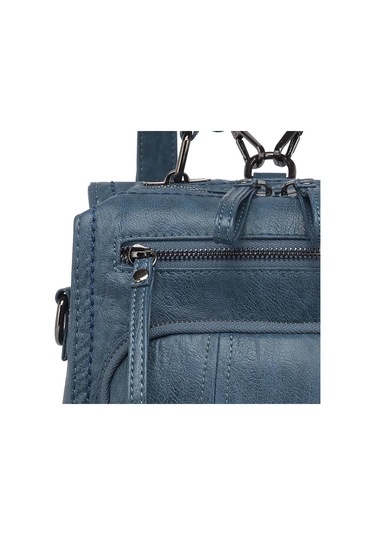 Yıkama Deri Sırt Askılı Kadın Çantası 21k Barcelona 1915 Lacivert