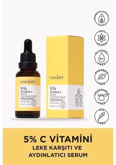 %5 C Vitamini Serum 30 Ml %2 Niacinamide, Leke Karşıtı, Aydınlatıcı, Ton Eşitleyici
