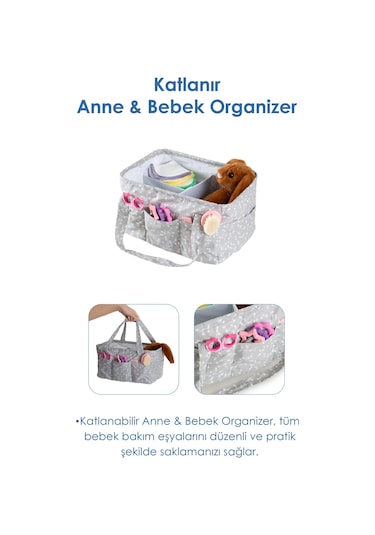 Babyjem - Katlamalı Anne&bebek Organizer Gri Çiçek