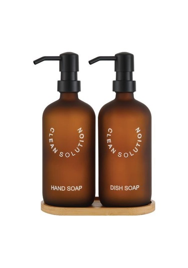 2'li Amber Cam Sıvı Sabunluk Seti Standlı