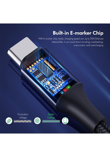 Enkay Pd100w 5a Usb-c / Type-c'den Type-c'e Dirsekli Hızlı Şarj Kablosu E-markerli, Uzunluk: 2m