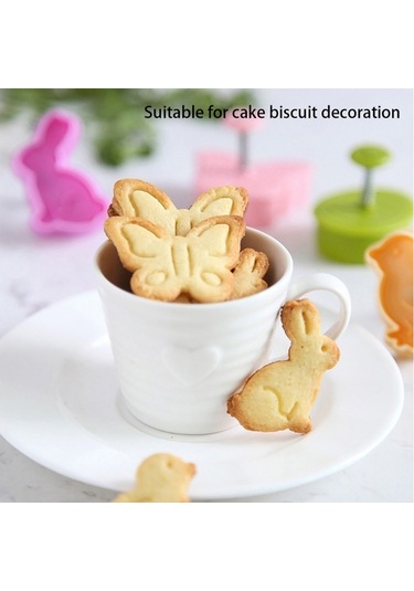 4 Adet Paskalya Tavşanı Desen Kabartma Kalıbı 3d Bahar Bisküvi Ka Sarı