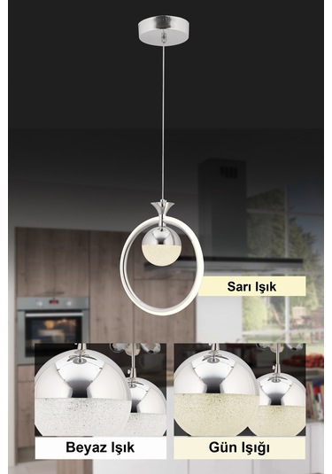 İstanbul Avize Işıl Led Üç Renk Gümüş Lüx Modern Ledli Avize