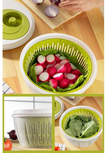 Flora Pratik Salata Ve Sebze Kurutucu 4,5 Litre, Meyve Sebze Marul Yeşillik Yıkama Kurutma Kabı Yeşil