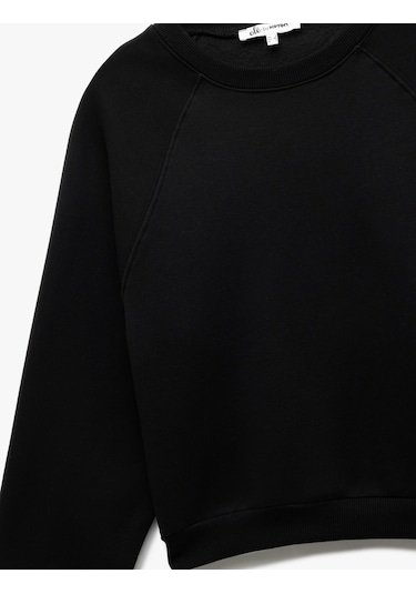Koton Pamuklu Bisiklet Yaka Şardonlu Sweatshirt Siyah 6wal10309ık Siyah