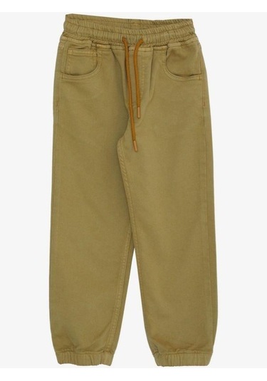 Erkek Çocuk Pamuklu Rahat Kalıp Bel Paça Lastikli Pantolon-14580 Hardal