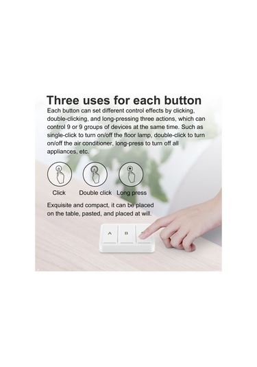 Aubyhe Zigbee Akıllı Kablosuz Anahtar 3 Yollu, Tuya Uygulaması İle Kontrol, Tıklama/çift Tıklama/uzun Basma Fonksiyonları, Akıllı Senaryo Özelleştirme
