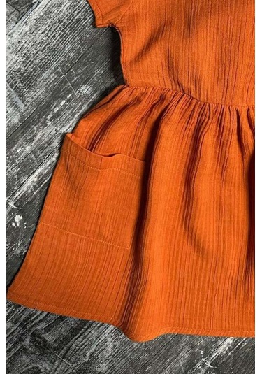 Riccotarz Kız Çocuk Çift Cepli Salaş Kesim Kolsuz Kiremit Müslin Elbise Kiremit