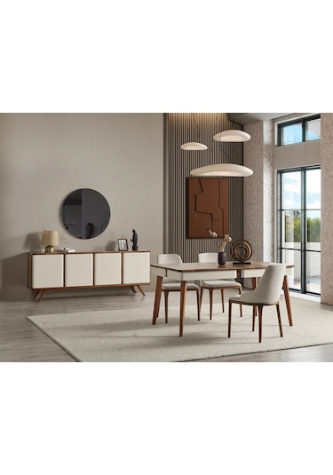 Safir Yemek Odası Takımı Yemek Masası + 4 Adet Sandalye Ekru