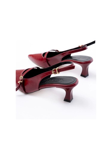 H-470 Bordo Rugan Baret Tokalı Arkası Açık Günlük Kadın Sandalet Bordo