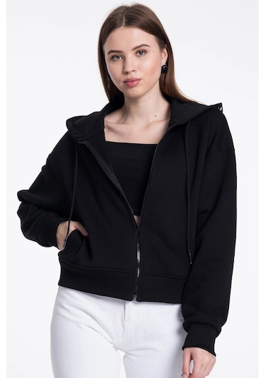Caya Beyaz Kadın Sweatshirt Siyah