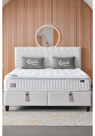 Zambak Çift Kişilik Sandıklı Baza Antibakteriyel Ortopedik Paket Yaylı Pedli Yatak 3 Lü Set 150 x 200