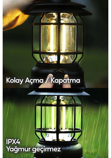 Led Şarjlı Kamp Lambası Işık Dimmer Ayarlı Askılı Portatif Işıldak El Feneri Gece Lamba Siyah Pr20 Siyah