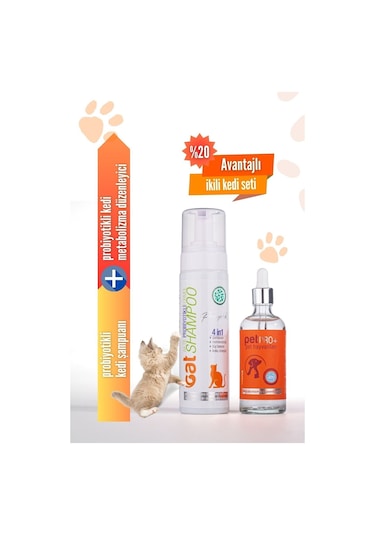 Vetorin Avantajlı İkili Kedi Seti Nemlendiricili Tüy Bakımı Koku Önleyici Bağışıklık Destekleyici