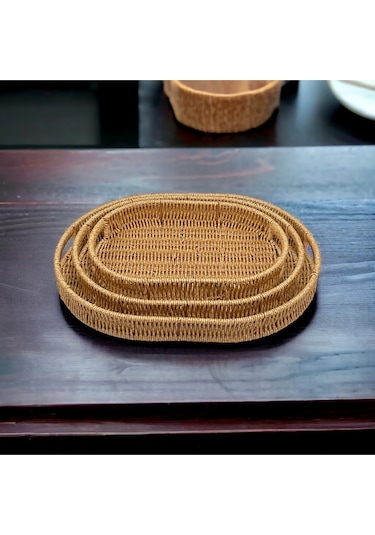 Orta Boy Oval Hasır Tepsi Servis Sunum Tepsisi Organizer Düzenley