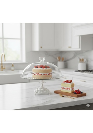 Çnr Home Collection Cam Kapakli Döküm Ayakli Pasta,kek Satandi & Fanus 25532552 Gümüş