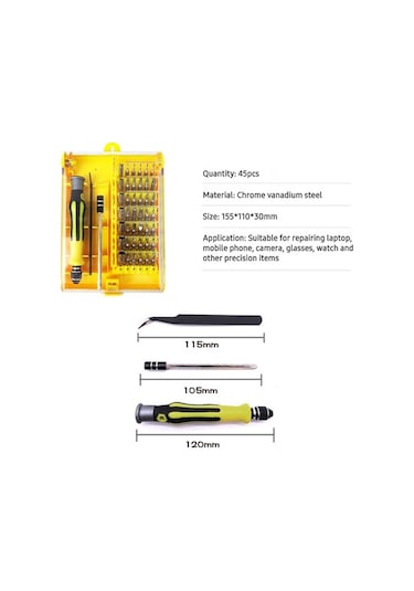 Pazly 45'li Mini Tornavida Seti - Telefon, Pc, Laptop Onarımı İçin Hassas Tamir Aletleri