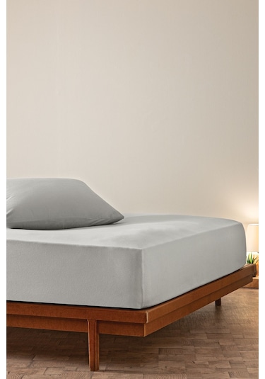 Puffy Feel Çift Kişilik Penye Lastikli Çarşaf - Gri - 160x200 Cm