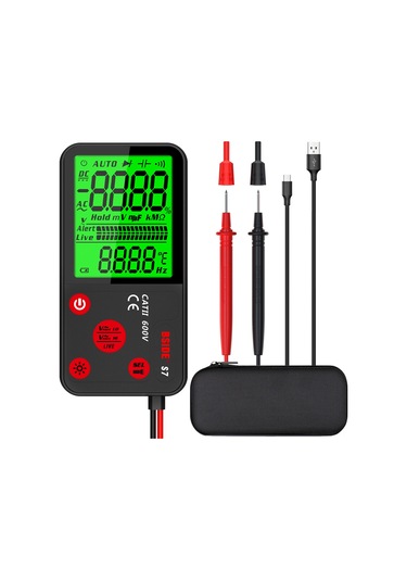 Geeksen Akıllı Akü Multimetre, 3.5" Lcd Ekran, 5999 Sayım, Akıllı Vites Değiştirme, Yanma Koruma, Ncv Tespiti, Usb Şarj, Fener Özelliği, Tam Özellikli Eva Çanta İle Çok Renkli