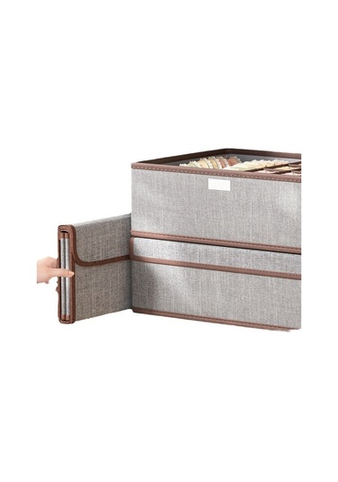 Bej Pamuk Ve Keten Kumaş 17 Izgaralı İç Çamaşırı Saklama Kutusu, Kapaklı Çekmece Tarzı Bölücüler Bej